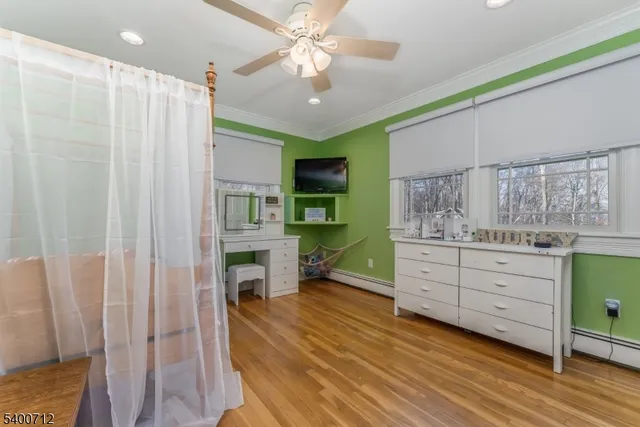 a room with window closet and fireplace