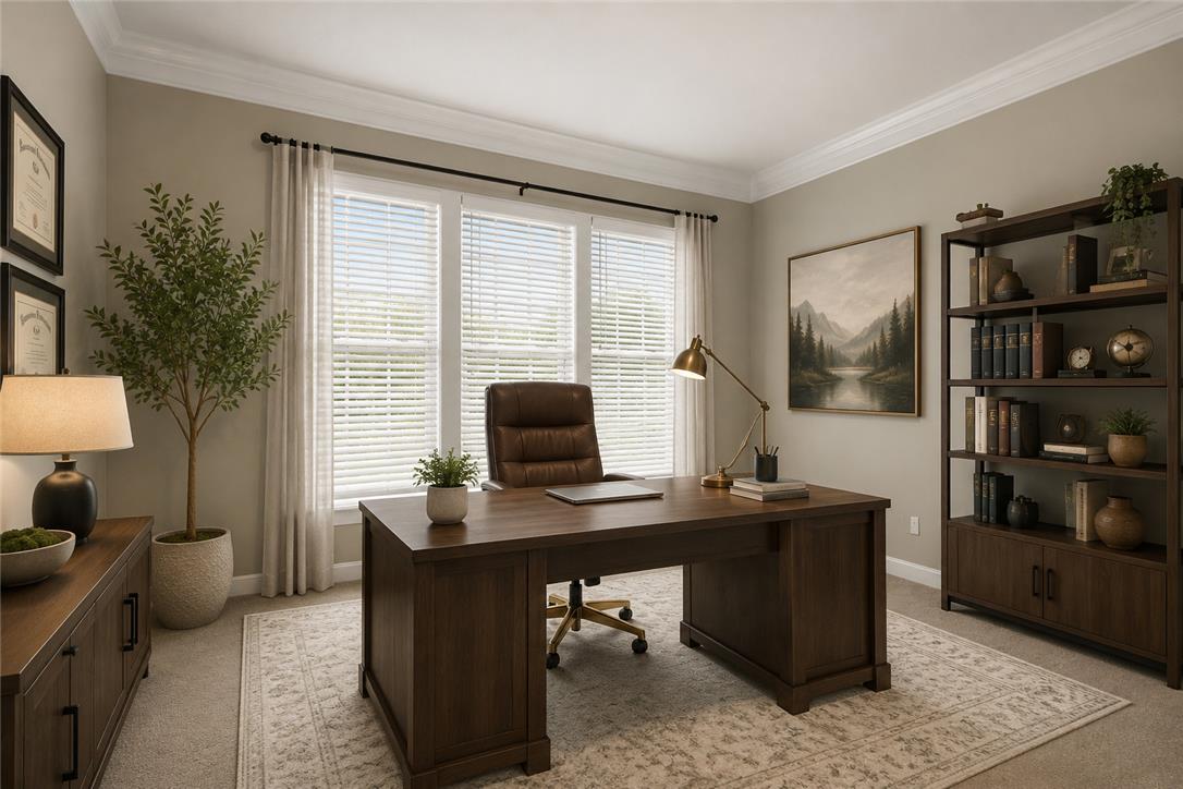 1709 Travers Road Breinigsville, PA 18031 - Photo 22 of 55 An inviting home office with ample natural light features crown molding and plush carpet.