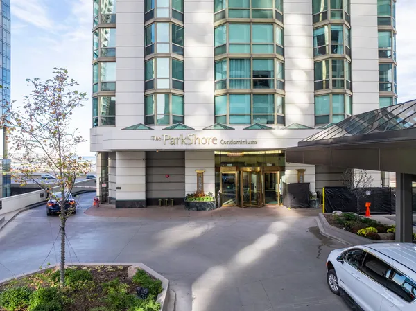 a view of a building with a street