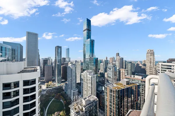 a view of a city with tall buildings