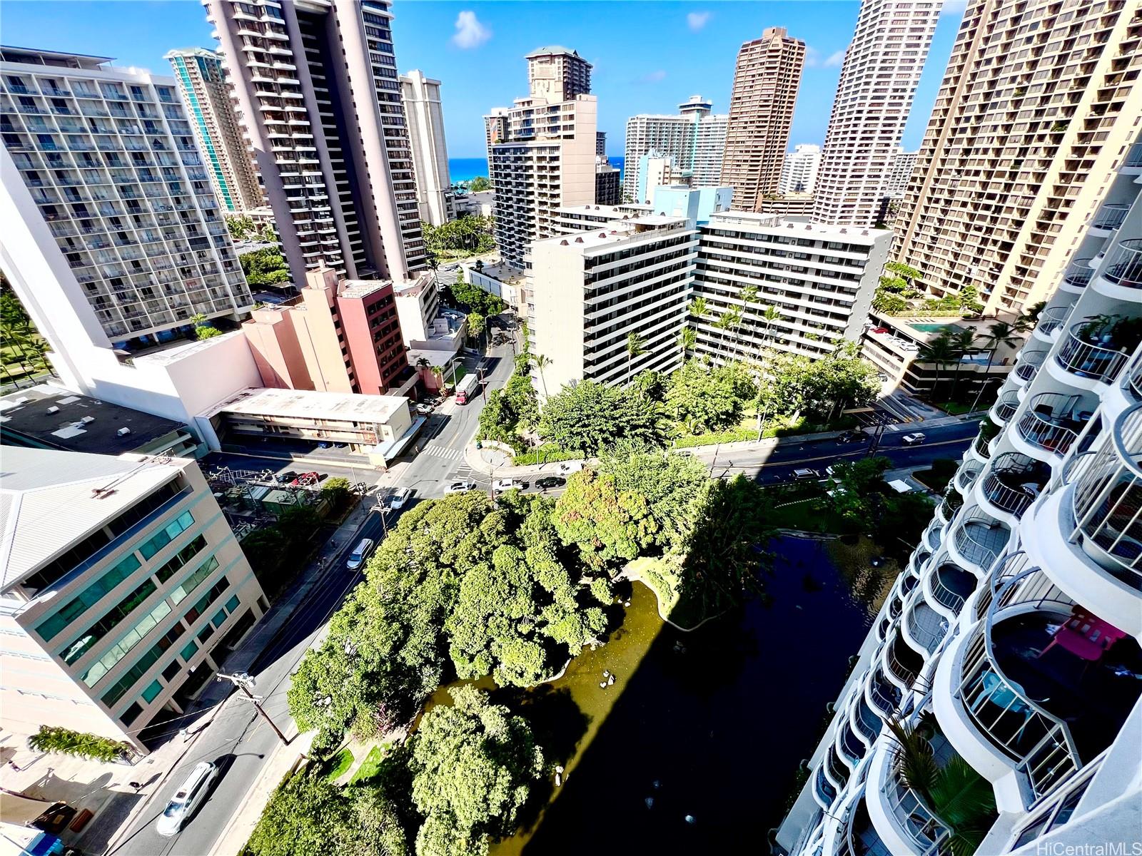 469 Ena Road, Unit 2010 Honolulu, HI 96815 - Photo 25 of 25 View of pond and city from 20th floor (unit lanai)