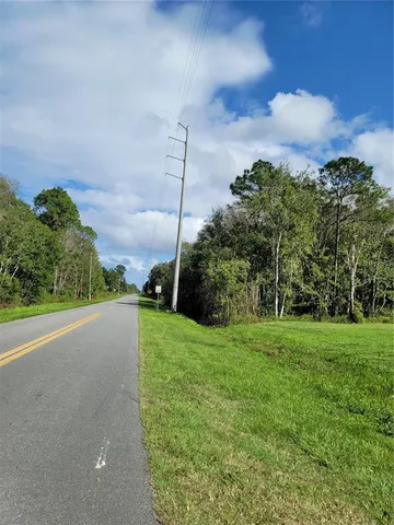 a view of a grassy field with trees