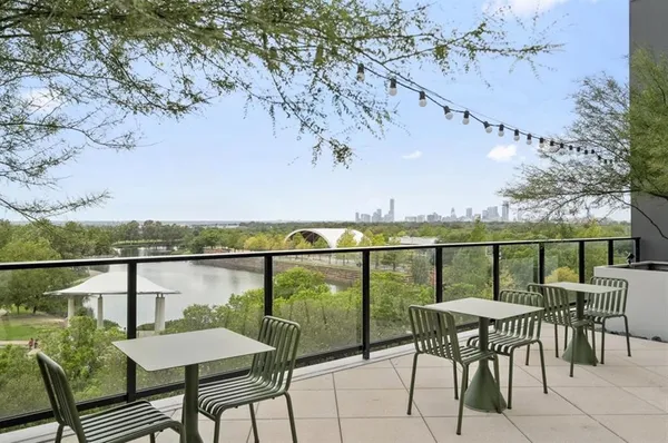 a view of a balcony with mountain view