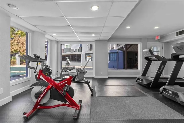 a view of a room with gym equipment