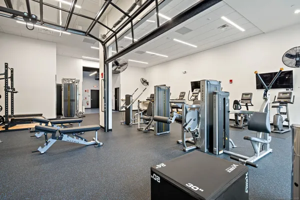a view of a room with gym equipment