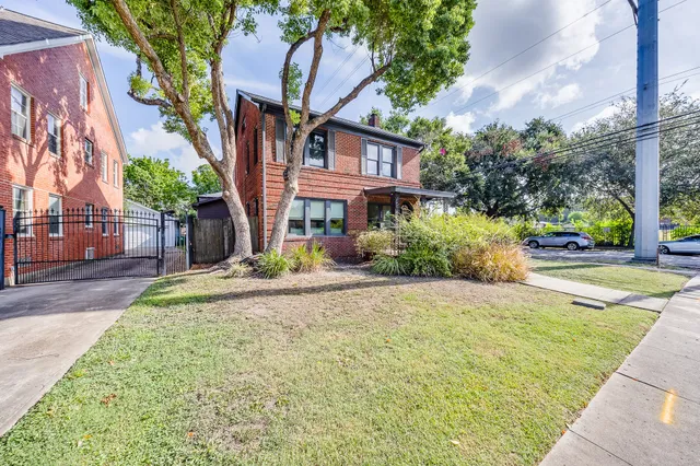 a view of road with large trees