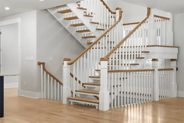 a view of entryway with wooden floor