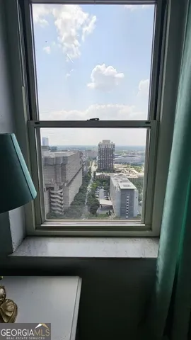 a view of a window of a living room