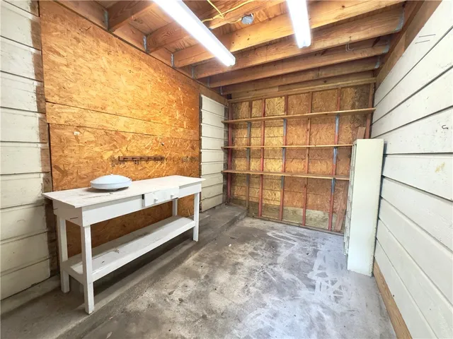 a view of a room with racks on the wall