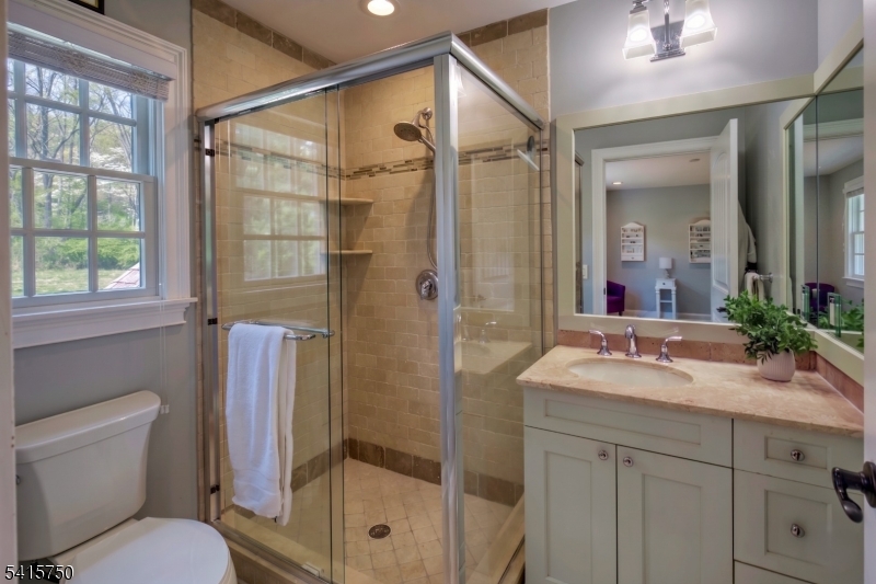85 Mosle Road Peapack-Gladstone, NJ 07931 - Photo 35 of 49 a bathroom with a shower sink vanity mirror and toilet