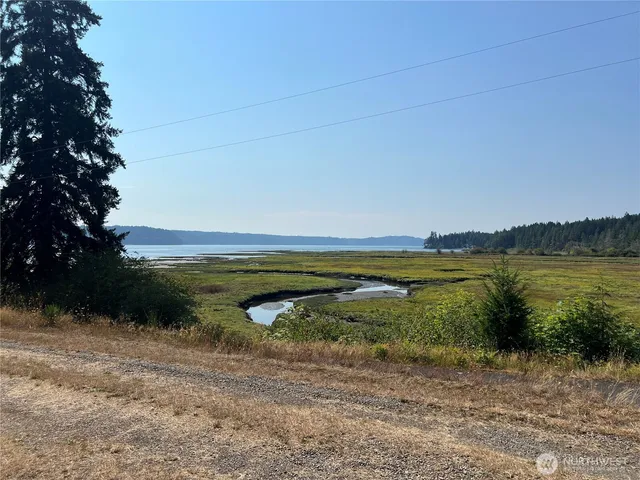 a view of a lake with a beach