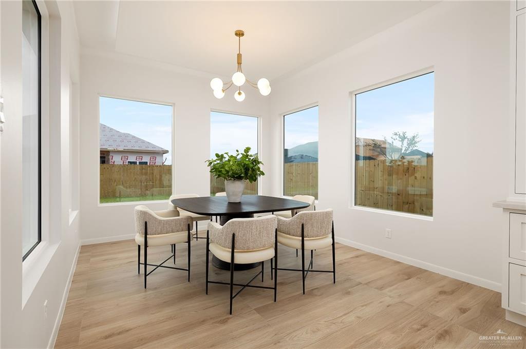 1107 Benjamin Street Mission, TX 78573 - Photo 9 of 19 Bright dining area featuring light wood-finish flooring, multiple oversized windows, and a contemporary ceiling fixture