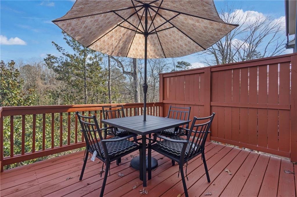 2106 Garden Place Atlanta, GA 30316 - Photo 18 of 37 a view of a roof deck with table and chairs under an umbrella