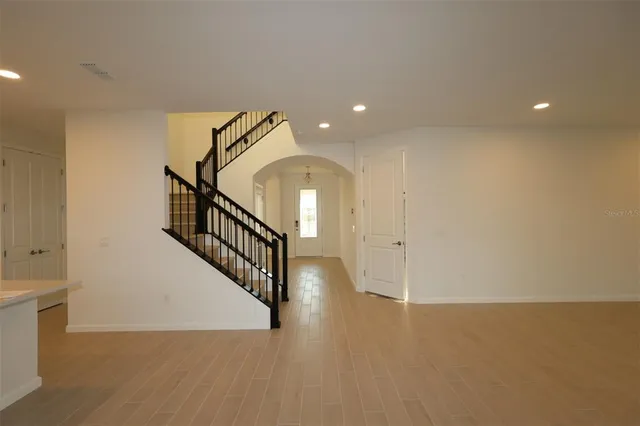 a view of a room with a window