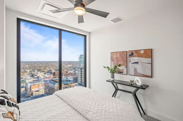 a city view with tall buildings