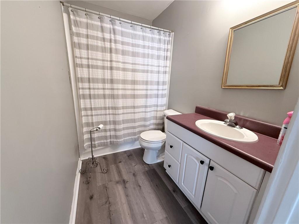 2000 Sage Court Loganville, GA 30052 - Photo 39 of 77 a bathroom with a sink a toilet a mirror and shower curtain