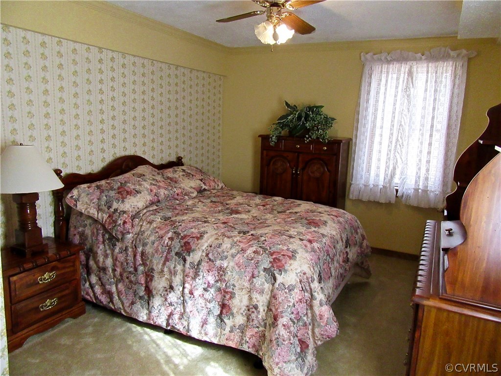 6627 Sycamore Road Quinton, VA 23141 - Photo 14 of 25 Downstairs Bedroom has Neutral Plush Carpet, Crown