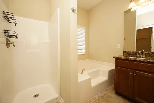 a bathroom with a bath tub and a shower