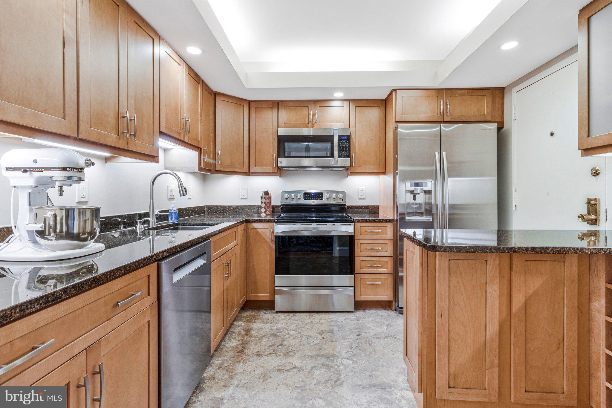 1101 South Arlington Ridge Road, Unit 706 Arlington, VA 22202 - Photo 21 of 59 a kitchen with stainless steel appliances granite countertop a stove top oven a sink and dishwasher