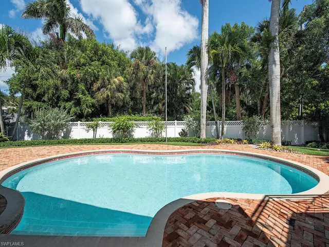 a view of a swimming pool with a yard
