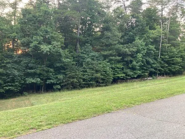 a view of a lake with a yard