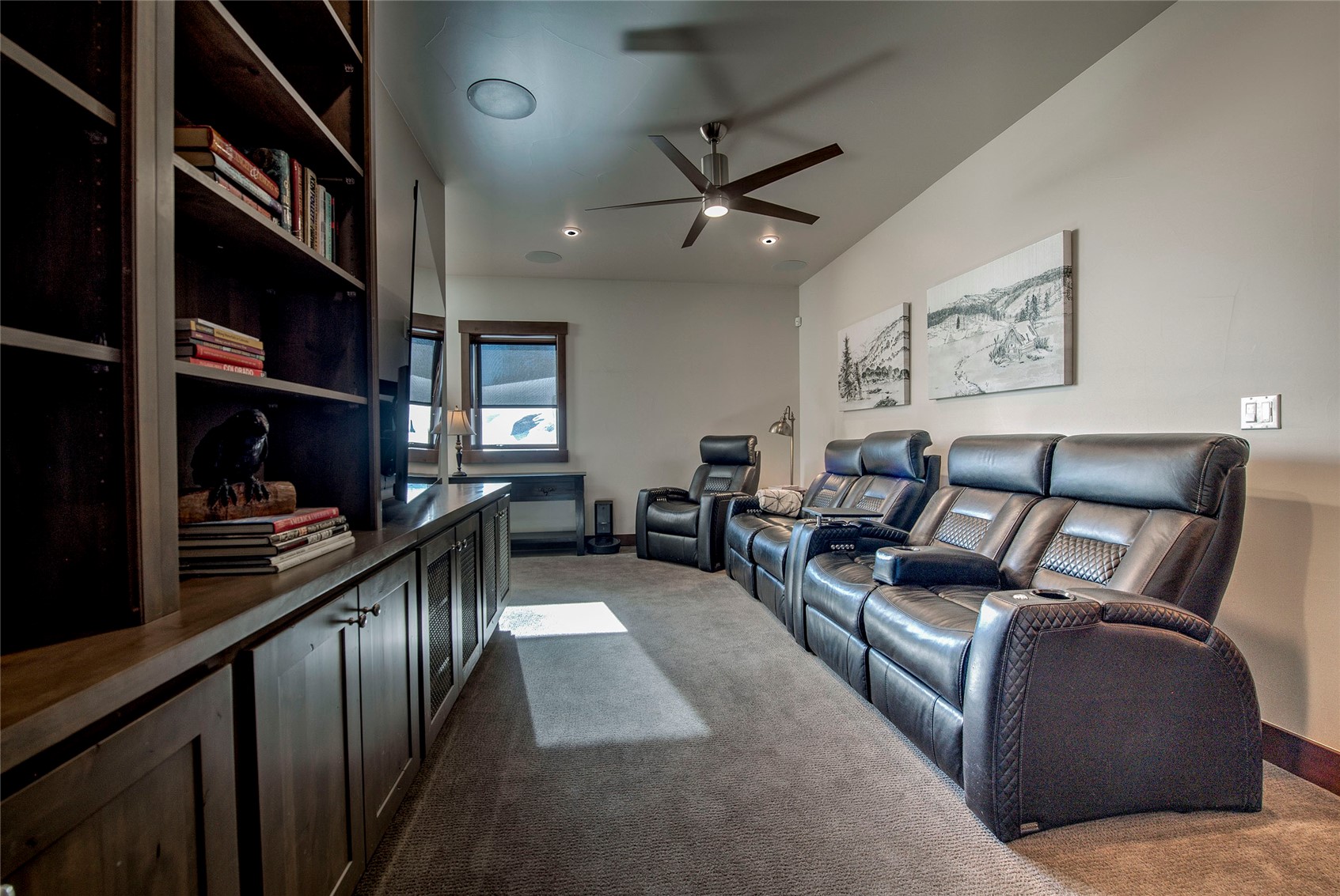 307 Maryland Creek Road Silverthorne, CO 80498 - Photo 21 of 47 Carpeted home theater with ceiling fan and recessed lighting