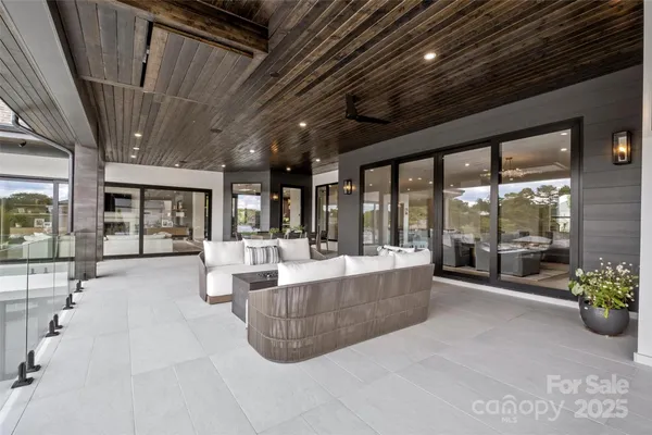 a building outdoor space with seating space
