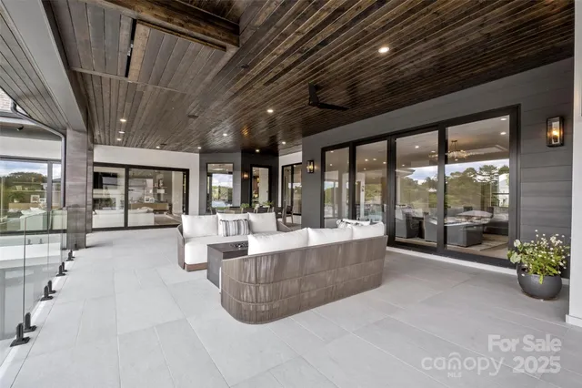 a building outdoor space with seating space