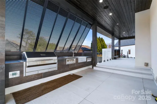 a lobby with glass door