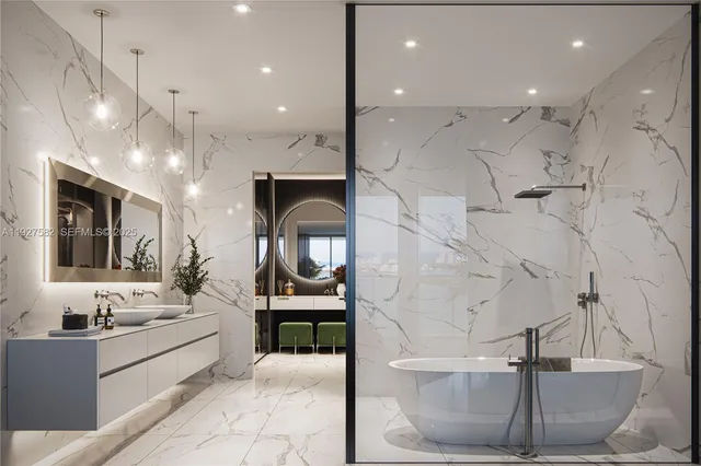 a bathroom with a bathtub and a sink