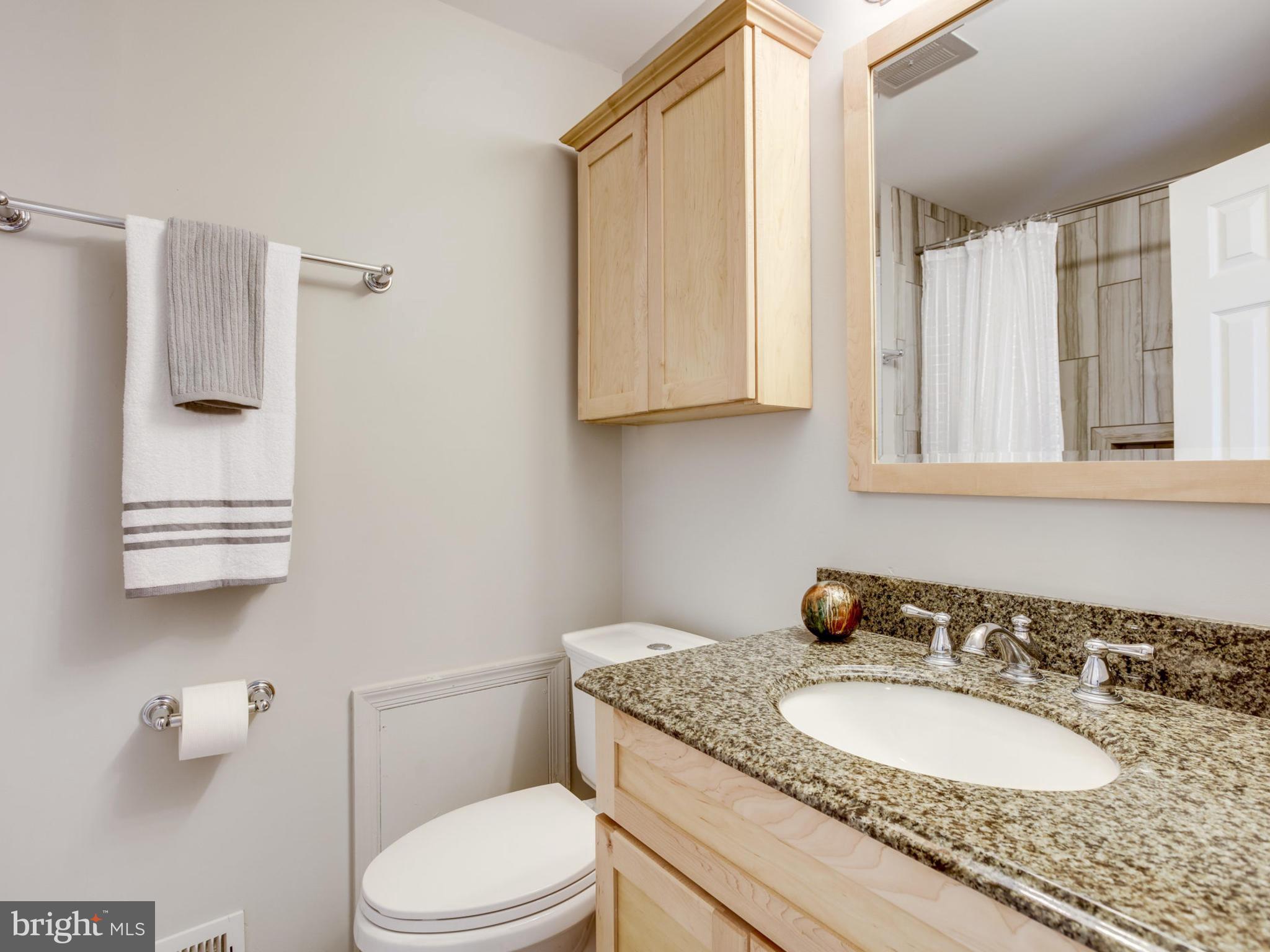 6502 Shipyard Place Falls Church, VA 22043 - Photo 19 of 30 a bathroom with a granite countertop sink toilet and mirror
