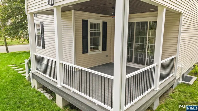 a view of a balcony with window