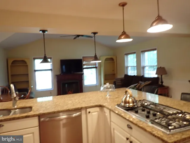 a kitchen with a stove a sink and a wooden floor