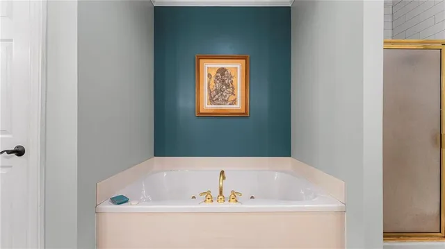 a bathroom with a bathtub