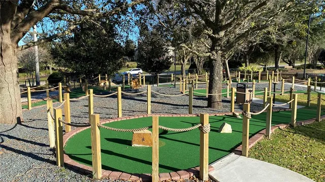 a view of a park with slide