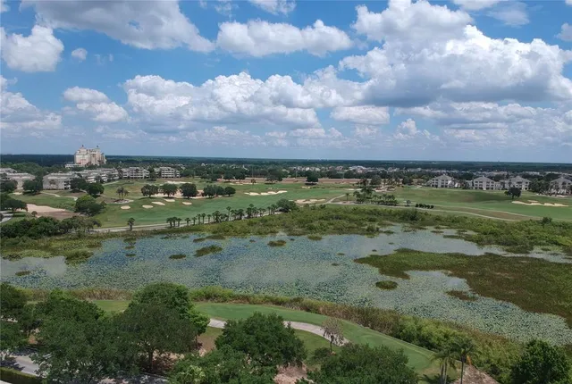 a view of a lake with houses