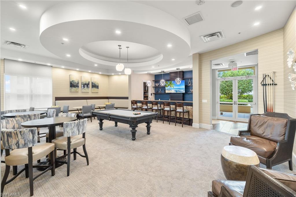 9123 Strada Place, Unit 7316 Naples, FL 34108 - Photo 36 of 47 Recreation room featuring light colored carpet, visible vents, and pool table