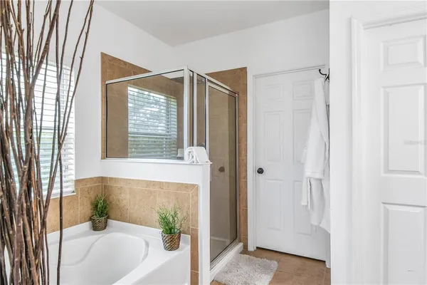 a bathroom with a bathtub and a shower