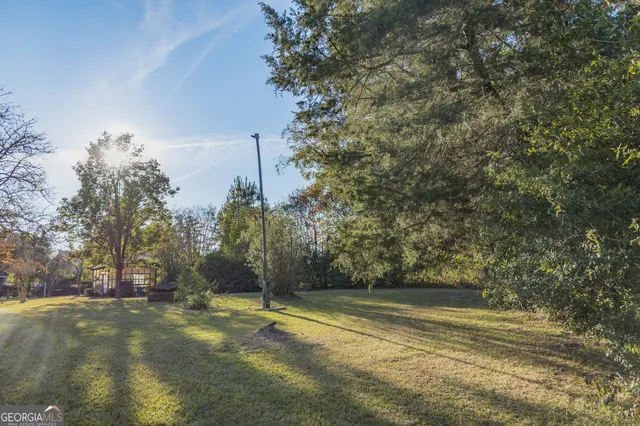 a view of a yard with trees