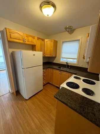a kitchen with a refrigerator a stove top oven a sink and dishwasher