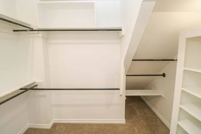 a view of walk in closet with empty racks