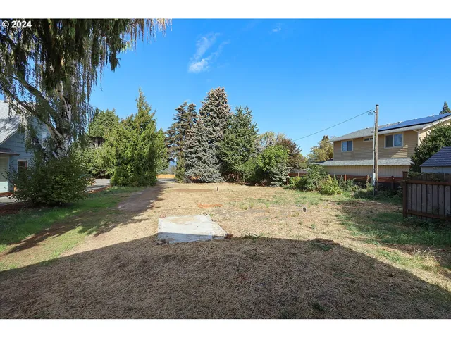 a view of backyard of house with green space