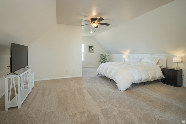 684 Blue Mountain Ridge Monticello, UT 84535 - Photo 48 of 71 Bedroom with lofted ceiling, light colored carpet, and ceiling fan