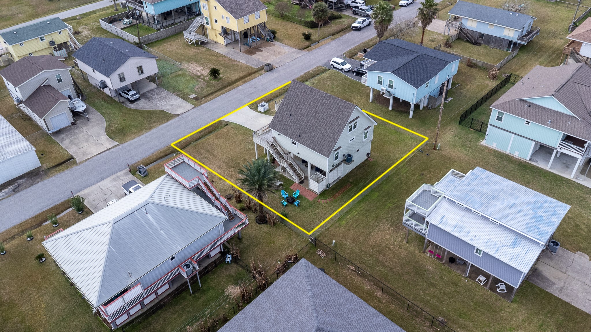 16518 Jean Lafitte Road Jamaica Beach, TX 77554 - Photo 37 of 43 an aerial view of a house with a garden
