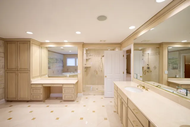 a garden with trees in front of it