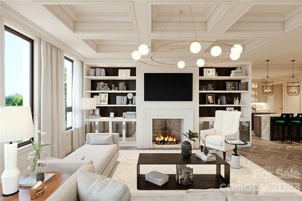 130 Cherokee Road, Unit 103 Charlotte, NC 28207 - Photo 16 of 29 a living room with furniture a fireplace and a flat screen tv