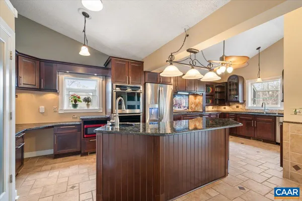a kitchen with lots of counter top space
