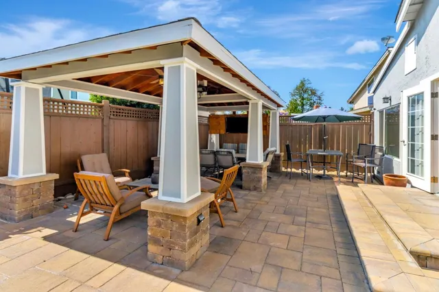 a view of a dinning tables and chairs in the patio