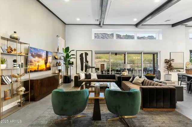 a lobby with furniture and window