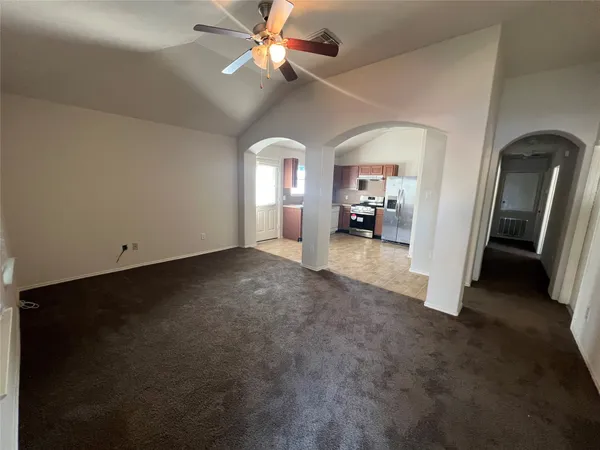 a view of a livingroom with a large window